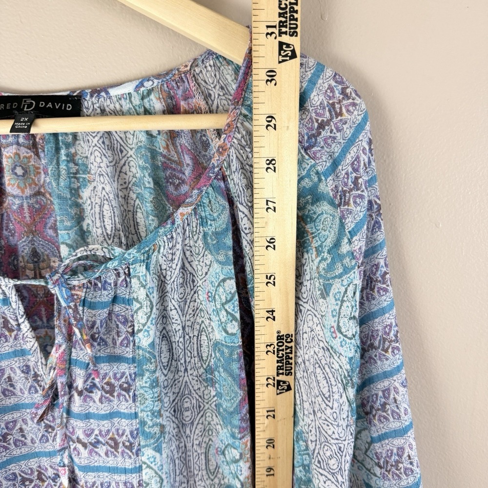 Fred David 2X Boho Paisley Blouse Cottagecore Grandma Core Flowy Top Plus - Picture 6 of 9